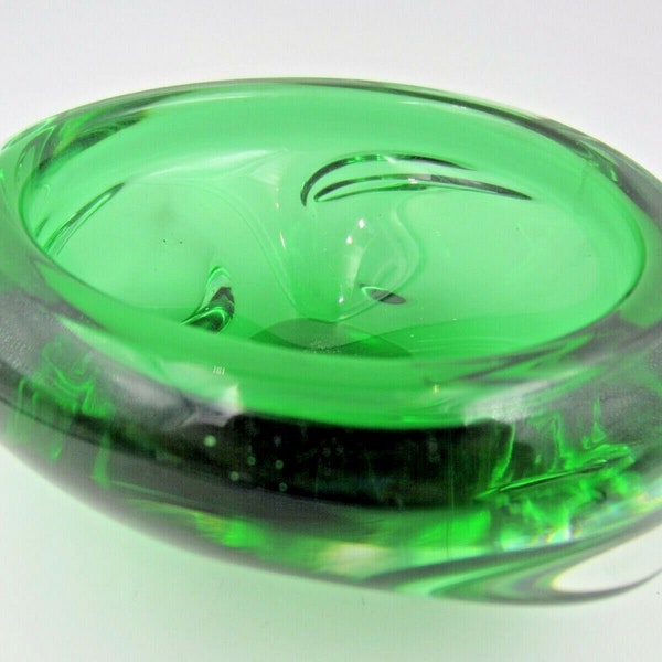 Funky and heavy green sommerso art glass Beránek sculptural propeller bowl