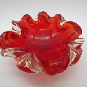 Flower bowl red Barovier and Toso vintage organic shape art glass