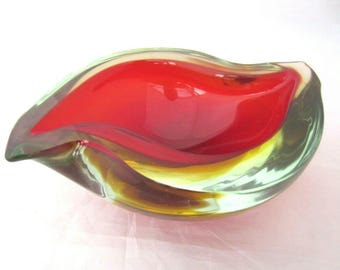 XXL Archimede Seguso Murano Sommerso Geode Bowl Rare Space-Age Art Glass Sculpture