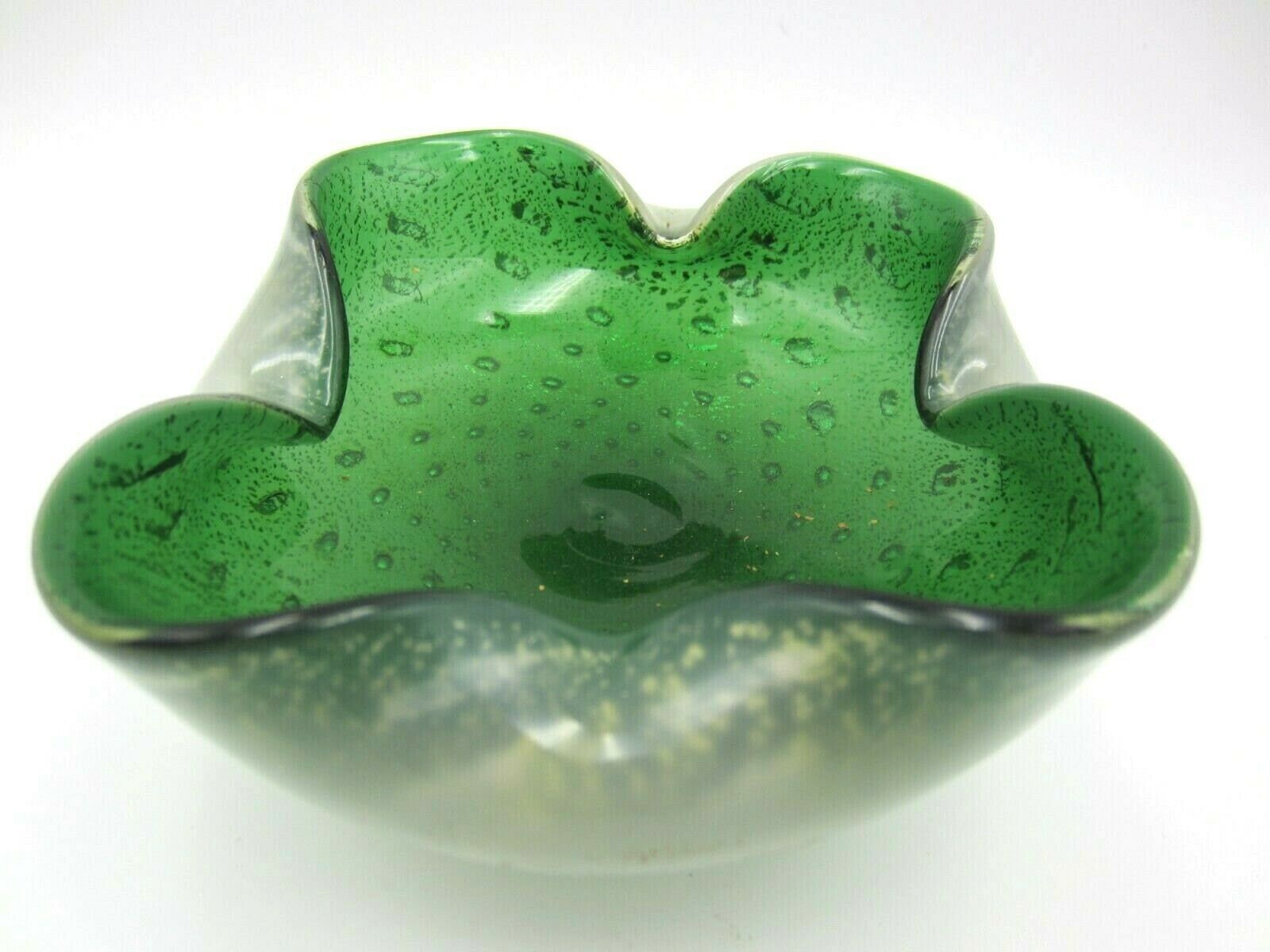 stunning Barbini green Murano art glass bullicante, aventurine and opline bowl