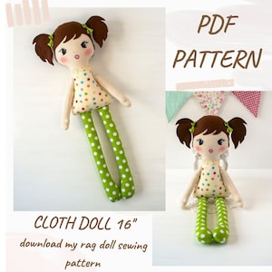 PDF Rag Doll Pattern 16&#39;&#39;, Cloth Doll Sewing Pattern, Download Fabric Doll Pattern, Baby Doll Pattern, Soft Doll Pattern, Handmade Doll DIY