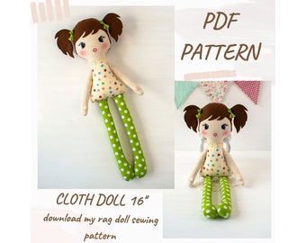 PDF Pattern Cloth Doll 16'', Download Rag Doll Sewing Pattern, Baby Doll Pattern, Handmade Doll DIY, Fabric Doll Pattern, Make Your Own Doll