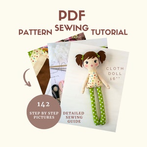 PDF Pattern & Tutorial Cloth Doll 16&#39;&#39;, Download Rag Doll Sewing Pattern and Detailed Instructions, Handmade Doll DIY, Fabric Doll Pattern