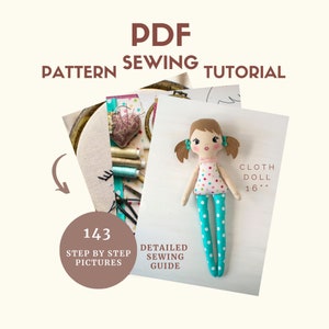 Cloth doll sewing pattern & tutorial 16&#39;&#39; Rag doll pattern PDF and detailed instructions Soft toy pattern sewing Fabric doll pattern