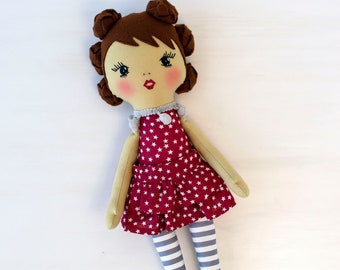 Handmade Christmas doll 15'' Cloth baby dolls Personalized rag doll for girls Soft doll for toddlers OOAK art doll Heirloom doll Fabric doll