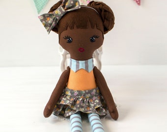 Soft doll for toddlers Black rag doll African american doll 16'' Personalized cloth doll gift for girl Heirloom doll Fabric doll for kids