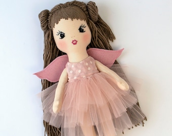 Personalized rag doll with name Cloth ballerina doll Fairy doll Heirloom doll Baby's first doll Handmade fabric doll Textile girl doll