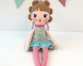 Handmade rag doll gift for girl Personalized cloth doll 15.5'' Soft doll for toddlers Heirloom doll Fabric doll for kids First baby doll