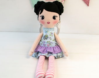 Handmade cloth doll 15.5'' Personalized rag doll for girl Soft doll for toddlers Heirloom doll Fabric doll for kids First baby doll
