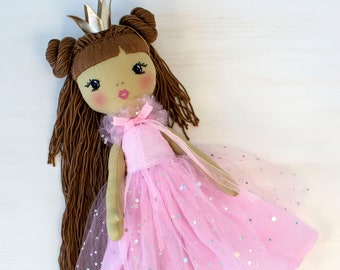 Black princess doll with name African american personalized doll Rag doll gift for girl Cloth doll clothes Handmade fabric doll Soft doll