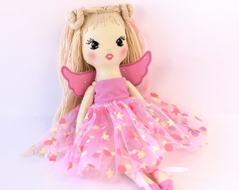 Muñeca de tela hecha a mano con un vestido Muñeca de trapo de hadas niñas regalos Muñeca personalizada con nombre Ballerina muñeca suave Ropa de muñeca de tela Muñeca de reliquia