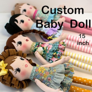 Custom Rag Doll, Personalised Cloth Doll with Embroidered Name, Fabric Heirloom Doll