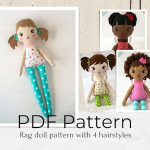 Modèle PDF pour poupée de chiffon 16 pouces, patron de couture pour poupée en tissu avec 4 coiffures, modèle de poupée en tissu à télécharger, modèle poupon, modèle poupée douce