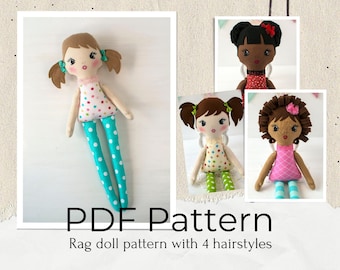 Rag Doll Sewing Pattern, 16'' Cloth Doll with 4 Hairstyles (PDF Pattern)