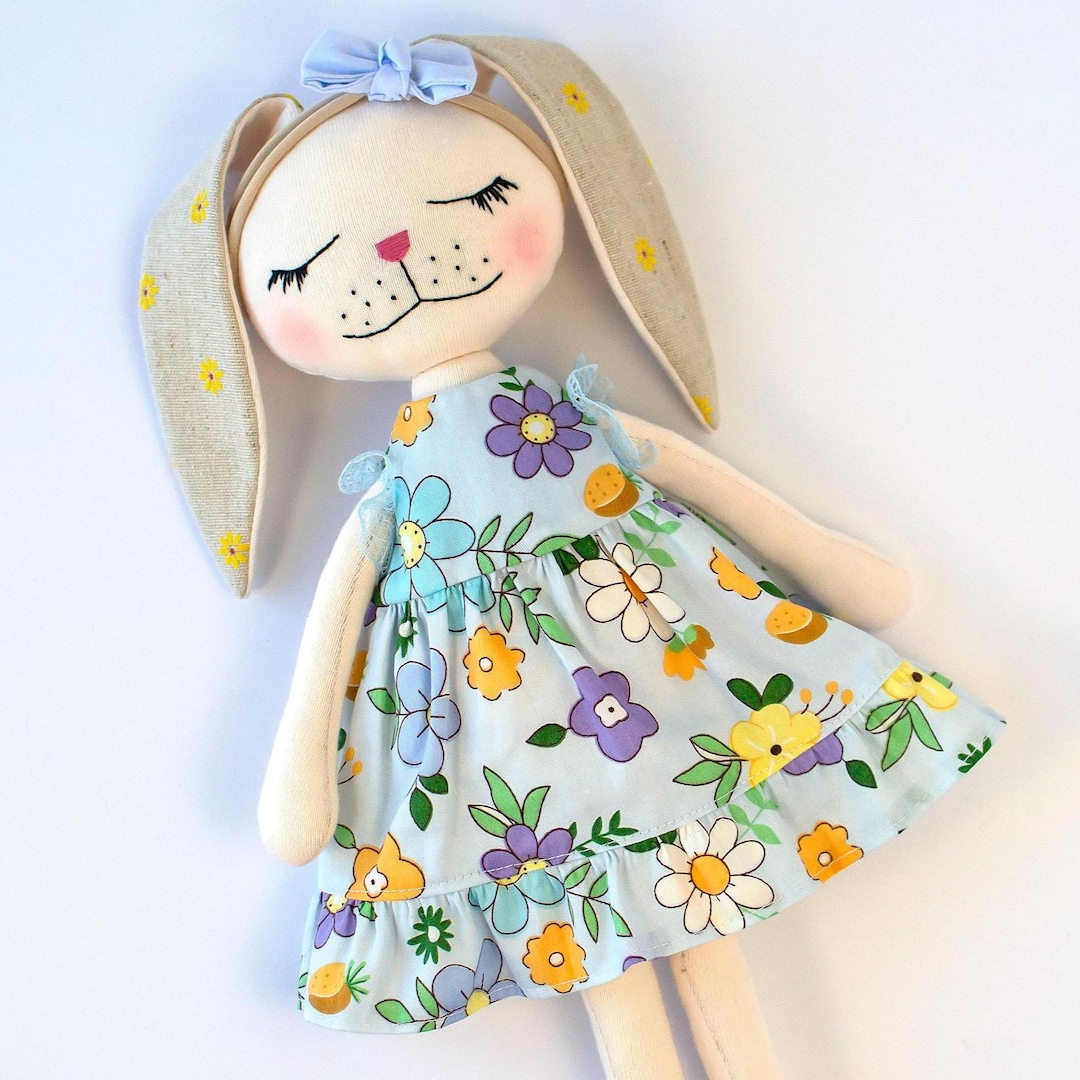 Personalized Bunny Rag Doll 16 In.: Embroidered Name, Floral Dress - Etsy