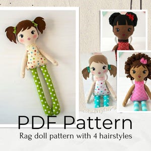 PDF Cloth Doll Pattern 16&#39;&#39;, Rag Doll Sewing Pattern with 4 Hairstyles, Download Fabric Doll Pattern, Baby Doll Pattern, Soft Doll Pattern