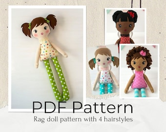 16'' Rag Doll Sewing Pattern with 4 Hairstyles (PDF Pattern)