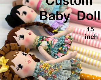 Custom Rag Doll 15.5 in.: Personalized Embroidered Heirloom Doll