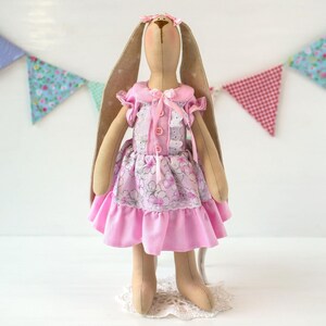 Tilda Rabbit Soft Doll, Heirloom Cloth Doll, Stuffed Bunny Doll, Handmade Rag Doll for Girl