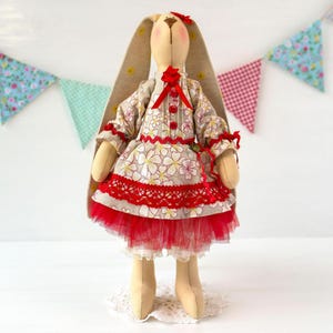 Tilda Rabbit Soft Doll, Handmade Rag Doll for Girl, Stuffed Bunny Doll, Heirloom Cloth Doll