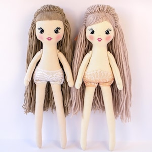 Cloth Doll Body 16'' with Hair, Personalized Rag Doll, Fabric Doll with Clothes