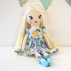 Handmade Rag Doll, Personalised Cloth Doll with Embroidered Name for Toddlers, Fabric Heirloom Doll Clothes