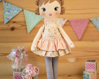 Handmade Rag Doll for Girl, Personalized Heirloom Cloth Doll with Embroidered Name