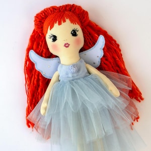Fairy Cloth Doll with Red Hair, Ballerina Soft Doll, Handmade Rag Doll, Personalised Angel Doll