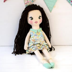 Handmade Rag Doll, Personalised Cloth Doll with Embroidered Name for Toddlers, Fabric Heirloom Doll Clothes
