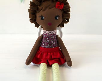 Custom Black Rag Doll 16 in.: Personalized Heirloom Cloth Doll