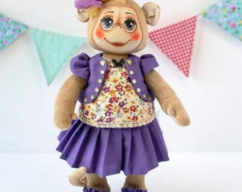 Handgemachte Plüschpuppe Affe, 30 cm