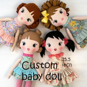 Custom Rag Doll Gift for Girl, Personalized Cloth Doll with Embroidered Name, Fabric Heirloom Doll