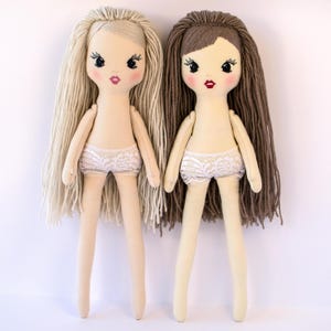 Handmade Cloth Doll Body with Hair, 16'' Personalized Rag Doll Body, Fabric Doll with Clothes