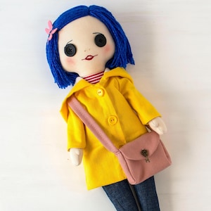 Custom Coraline Doll, Gothic Rag Doll Gift, Halloween Cloth Doll, Creepy Cute Doll