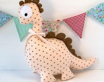 Peluche de dinosaurio bordado personalizado de 12,6 pulgadas: peluche de algodón hecho a mano