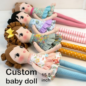 Custom Rag Doll, Personalized Cloth Doll with Embroidered Name, Fabric Heirloom Doll Gift for Girl