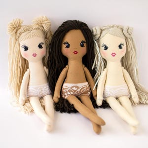 Cloth Doll Body 16'' with Hair, Personalized Rag Doll, Fabric Doll with Clothes