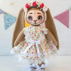 Ooak Rabbit Art Doll, Handmade Bunny Cloth Doll, Soft Fabric Heirloom Doll