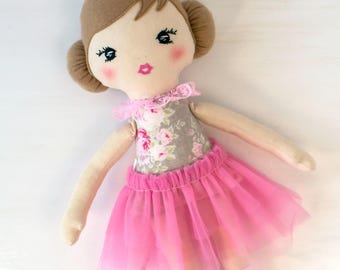 Personalized Ballerina Rag Doll: Handmade 14 in. Stuffed Cloth Doll for Baby Girl