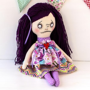 Handmade Gothic Rag Doll, OOAK Creepy Cute Doll, Halloween Cloth Doll