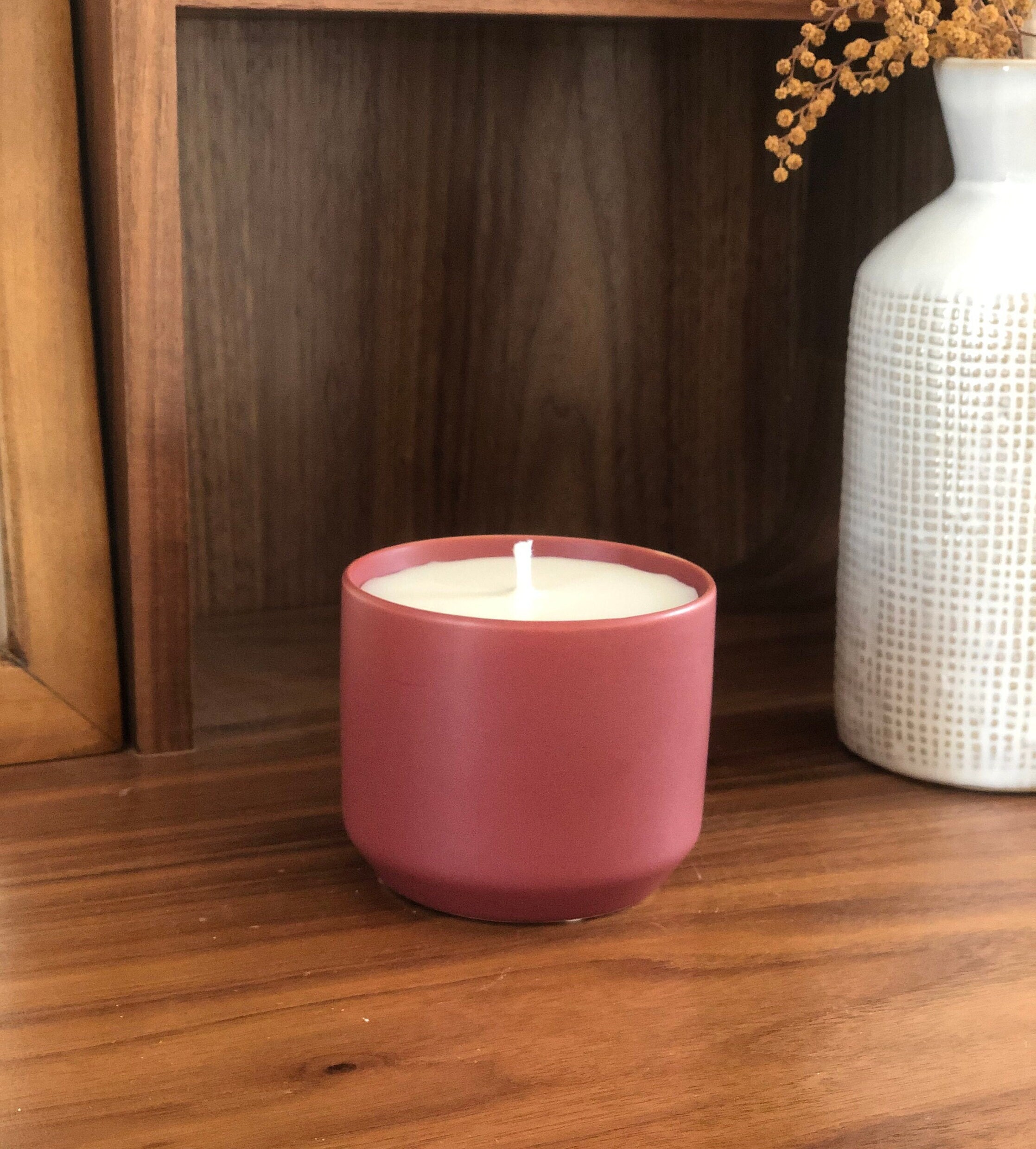 Bougie Naturelle Parfumée | Parfums Naturelles ou Huiles Essentielles Récipient en Céramique Rouge C