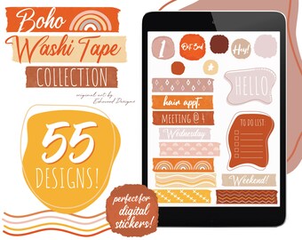 Digital Washi Tape, Boho Clipart, Washi Tape Rainbow, Boho Png,  Digital Planner Stickers, Washi Tape Digital, Instant Download, Digital Art