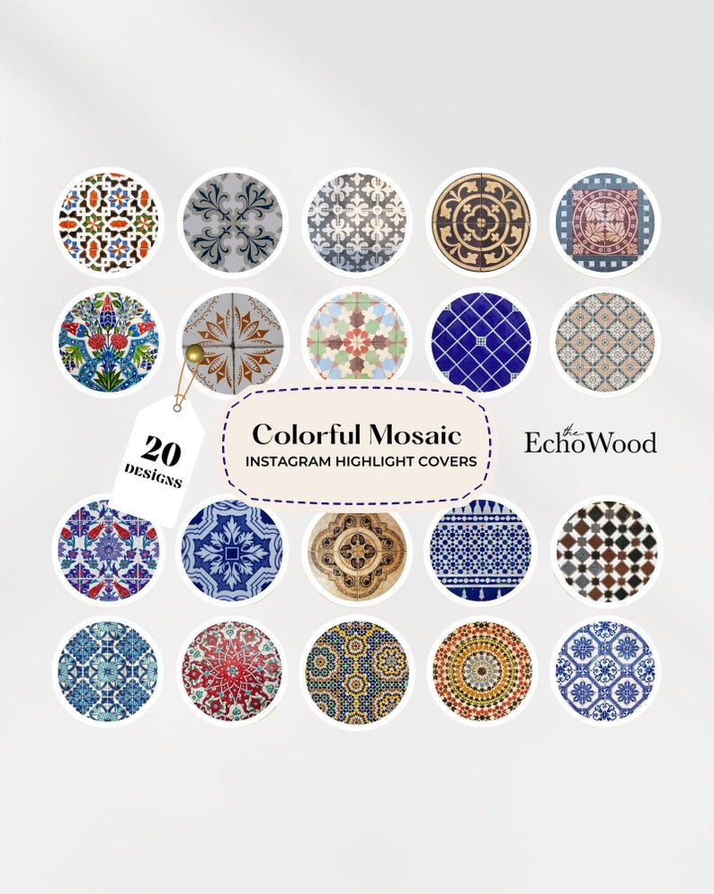20 Colorful Instagram Story Highlight Icons, Mosaic Tile Pattern IG ...