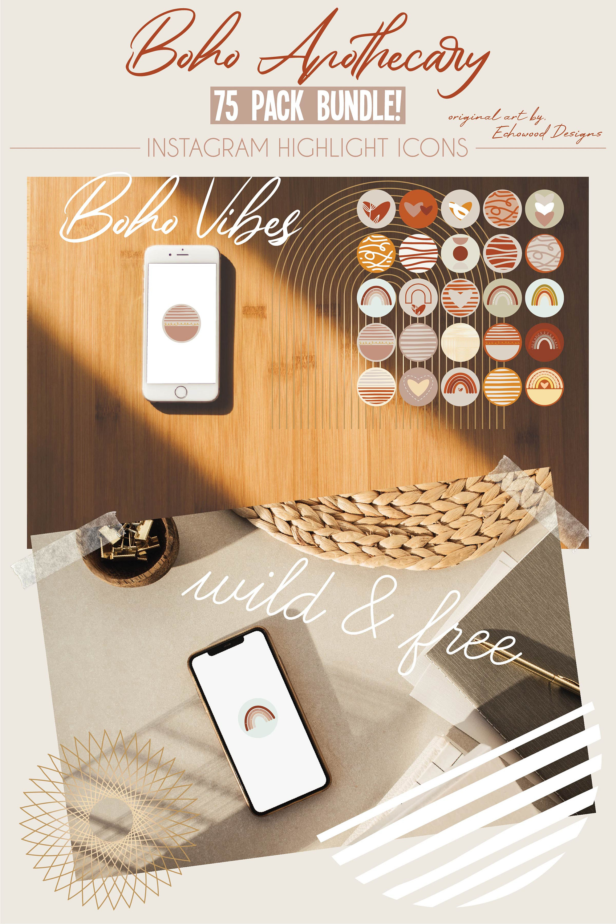 Boho Instagram Story Highlight Icons, Earthy Neutral Highlights, Boho ...