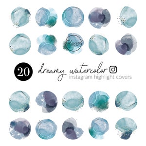 Blue Watercolor Instagram Highlight Covers, Glitter Highlight Covers For Instagram Template, Highlight Icons For Instagram Influencer