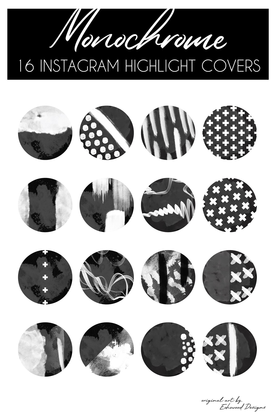 Black and White Highlight Covers for Instagram, Black Highlight Icons