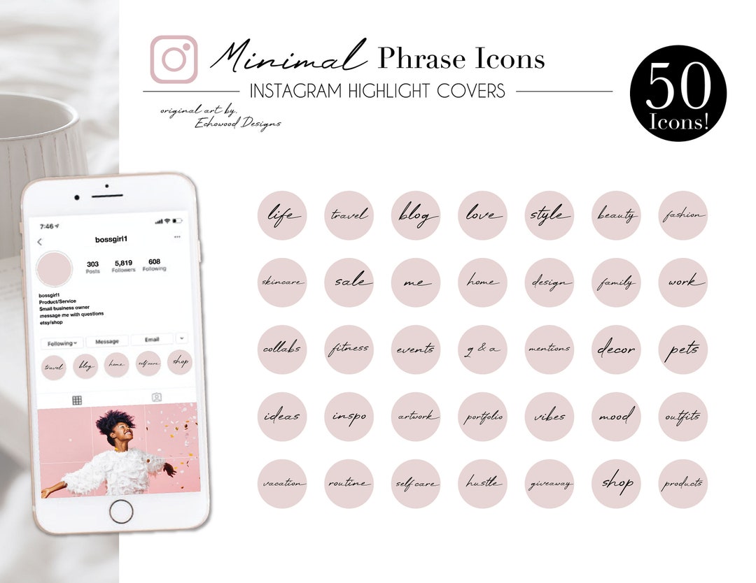 Blush Pink Word Highlight Covers for Minimal Instagram - Etsy