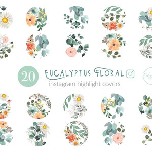 Eucalyptus Floral Highlight Covers For Wedding, Eucalyptus Instagram Template and Floral Watercolor Instagram Highlight Icons