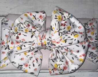 Baby Messy Wrap Bow Headband 15” Floral Stretchy Knit