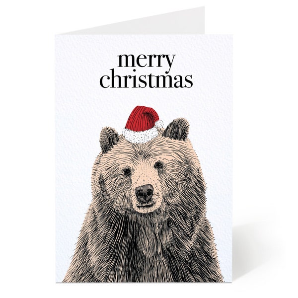 Christmas Bear Card - Merry Christmas Card for Bear Lovers - Cute Bear Christmas Card - Happy Holidays Greeting Card